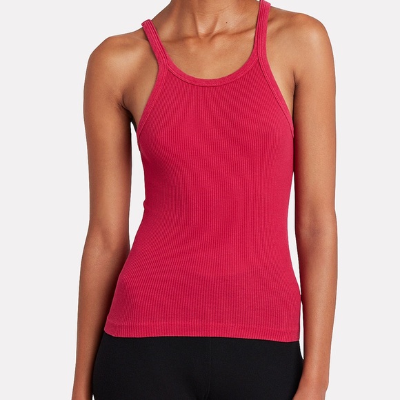 Re/Done Tops - Re/Done Cotton Ribbed Jersey Tank Bright Pink